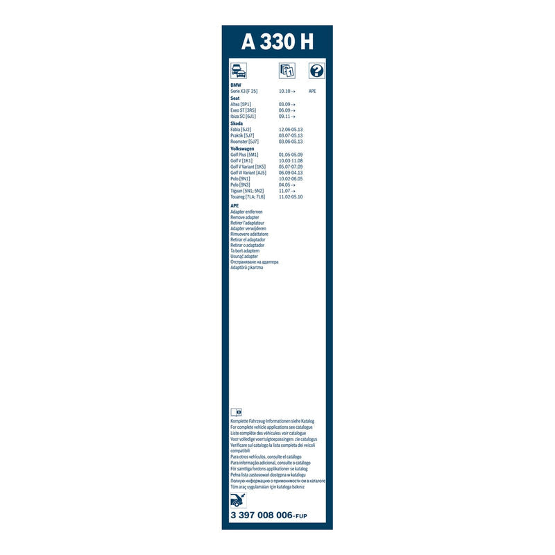 BOSCH WIPER - AEROTWIN FLAT BLADE REAR 330 for VW Tiguan TDi - 2.0 - 07-18 etc