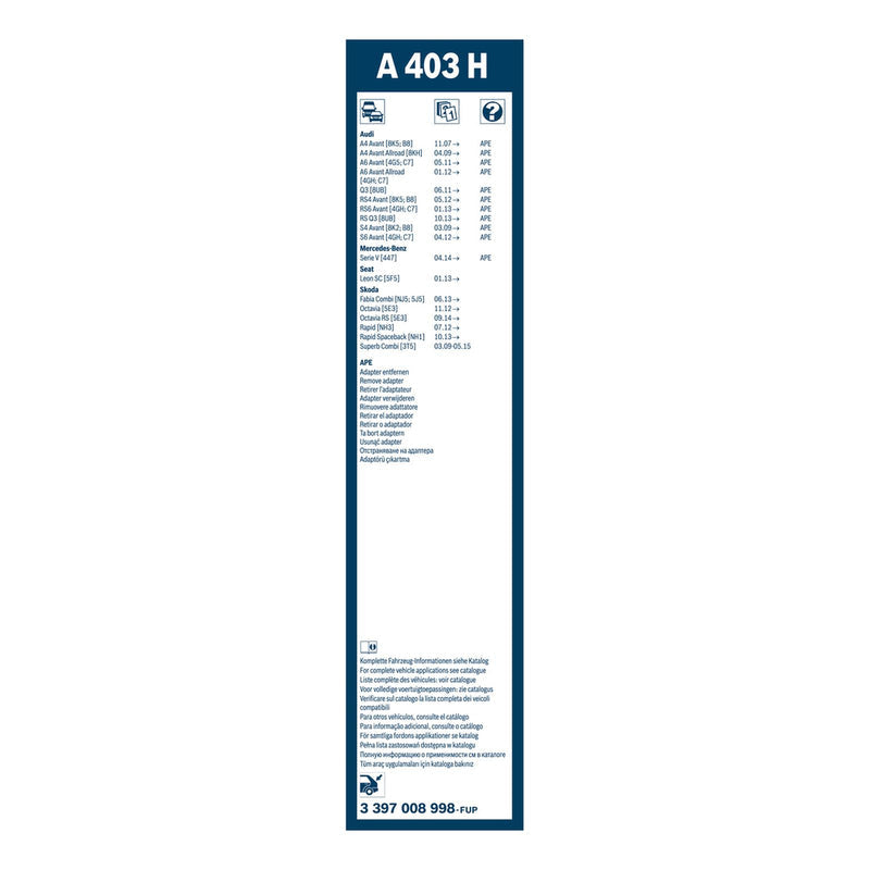BOSCH WIPER - AEROTWIN FLAT BLADE REAR 400 for VW Transporter TDi - 2.0 - 15-24 etc