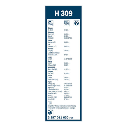 BOSCH WIPER - SUPERPLUS PLASTIC BLADE REAR 300 for Toyota Aygo VVTi - 1.0 - 14- etc