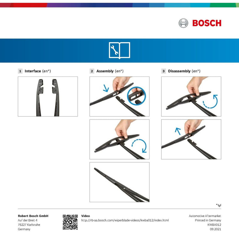 BOSCH WIPER - SUPERPLUS PLASTIC BLADE REAR 300 for KIA Picanto CVVT - 1.0 - 11-17 etc
