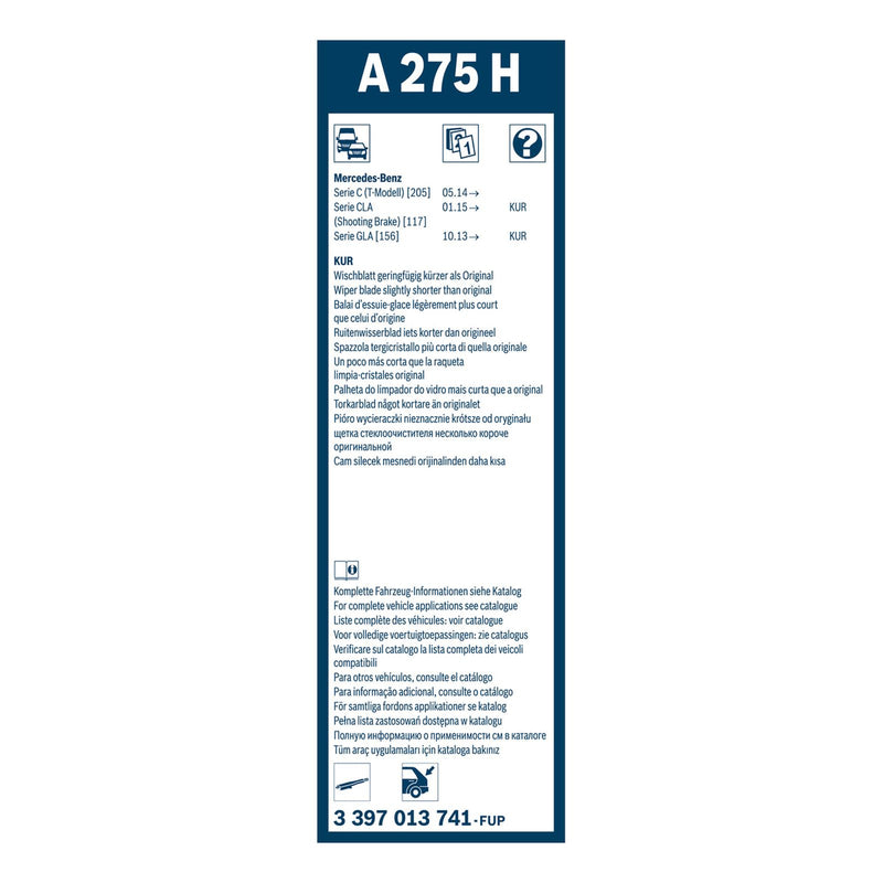 BOSCH WIPER - AEROTWIN FLAT BLADE REAR 265 for Mercedes-Benz GLA 200 CDi - 2.2 - 13-19 etc