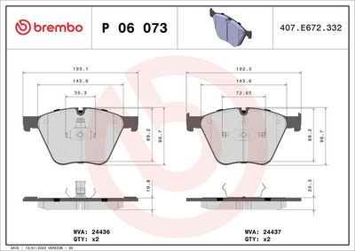 BREMBO BRAKE PAD FOR ALPINA/BMW, FRONT