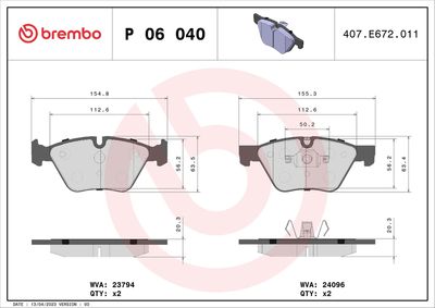 BREMBO BRAKE PAD FOR BMW/BMW (BRILLIANCE), FRONT P06040