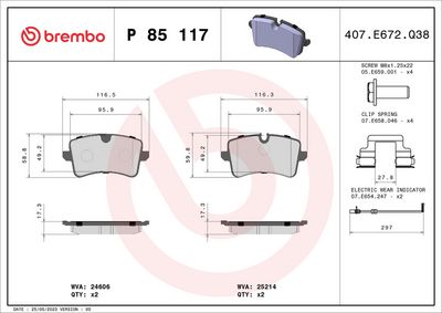 BREMBO BRAKE PAD FOR AUDI,  REAR P85117