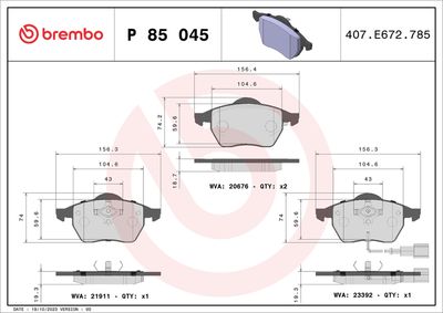 BREMBO BRAKE PAD FOR AUDI/SEAT/SKODA/VW/VW (FAW)/VW (SVW),  FRONT