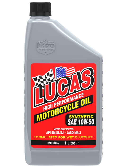 LUCAS OIL SYNTHETIC SAE 10W-50 HIGH PERFORMANCE MOTORCYCLE OIL - 1L