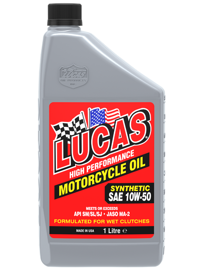 LUCAS OIL SYNTHETIC SAE 10W-50 HIGH PERFORMANCE MOTORCYCLE OIL - 1L