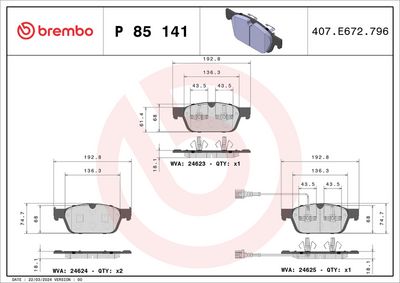BREMBO BRAKE PAD FOR VW,  FRONT P85141