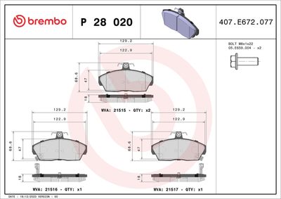 BREMBO BRAKE PAD FOR CHRYSLER/HONDA/MG/ROVER, FRONT