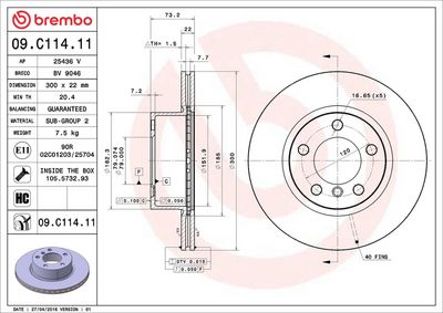 BREMBO BRAKE DISC FOR BMW/BMW (BRILLIANCE), DIAMETER 300, FRONT 09.C114.11