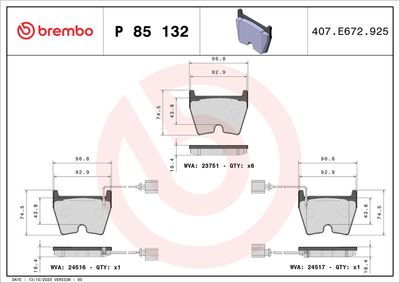 BREMBO BRAKE PAD FOR AUDI,  FRONT P85132