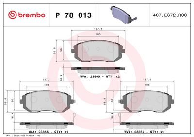 BREMBO BRAKE PAD FOR SUBARU/TOYOTA,  FRONT