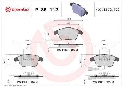 BREMBO BRAKE PAD FOR AUDI/AUDI (FAW)/BORGWARD/SEAT/VW/VW (SVW),  FRONT
