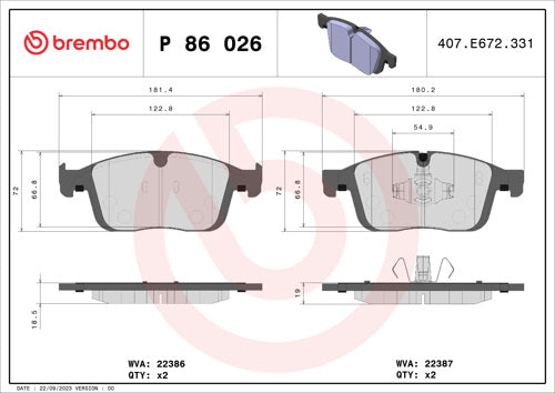 BREMBO BRAKE PAD FOR VOLVO, FRONT