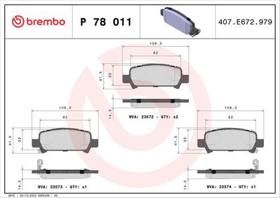 BREMBO BRAKE PAD FOR SUBARU,  REAR