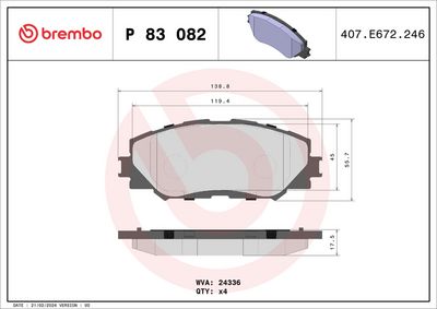 BREMBO BRAKE PAD FOR LEXUS/SCION/SUBARU/TOYOTA/TOYOTA (FAW),  FRONT