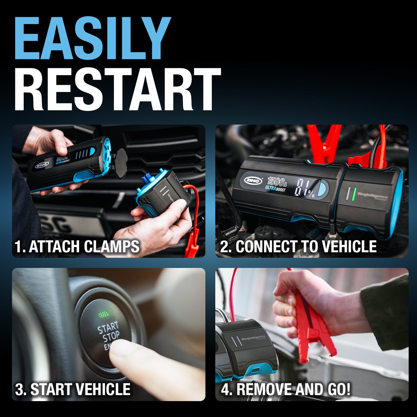 RING ULTRABOOST 500 JUMP STARTER STARTS FLAT BATTERIES