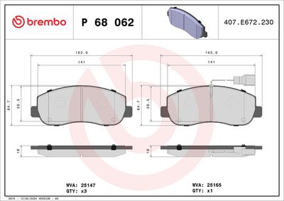 BREMBO BRAKE PAD FOR NISSAN/OPEL/RENAULT/VAUXHALL,  FRONT