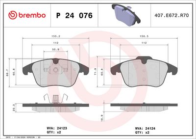 BREMBO BRAKE PAD FOR FORD/FORD (CHANGAN)/FORD AUSTRALIA/GAC/LAND ROVER/MG/MG (SAIC)/ROEWE (SAIC)/VOLVO/VOLVO (CHANGAN)/VOLVO ASIA, FRONT