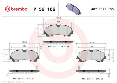 BREMBO BRAKE PAD FOR INFINITI/INFINITI (DFAC)/NISSAN/NISSAN (DFAC)/RENAULT,  FRONT