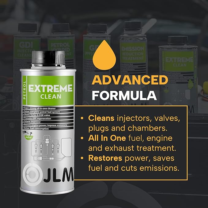 JLM PETROL EXTREME CLEAN | STRONG ALL-IN-ONE FUEL SYSTEM & ENGINE CLEANER, 500ML 