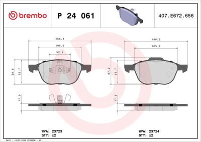BREMBO BRAKE PAD FOR FORD/FORD (CHANGAN)/FORD ASIA & OCEANIA/FORD AUSTRALIA/FORD USA/HONGQI/MAZDA/MAZDA (CHANGAN)/NISSAN/VOLVO/VOLVO (CHANGAN), FRONT