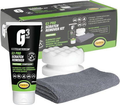 G3 PRO SCRATCH REMOVER KIT – PERMANENT CAR SCRATCH AND SCUFF REMOVAL | EASY APPLICATION, HIGH GLOSS FINISH | INCLUDES APPLICATOR PAD & MICROFIBRE CLOTH | SILICONE-FREE, VOC-FREE (7262)