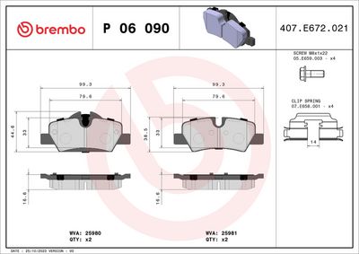BREMBO BRAKE PAD FOR MINI,  REAR P06090