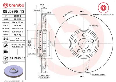BREMBO BRAKE DISC FOR BMW, DIAMETER 374, FRONT
