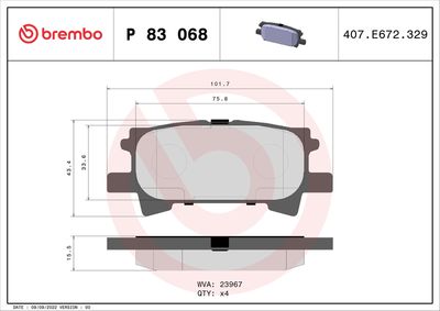 BREMBO BRAKE PAD FOR LEXUS/TOYOTA,  REAR