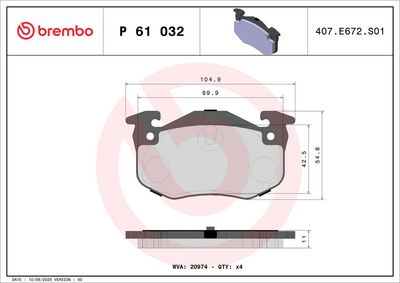 BREMBO BRAKE PAD FOR CITROËN/CITROËN (DF-PSA)/FENGSHEN/PEUGEOT/PEUGEOT (DF-PSA)/RENAULT,  REAR