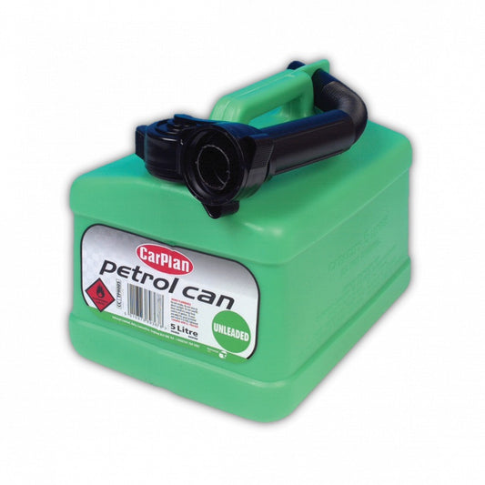 CARPLAN FUEL CAN - UNLEADED 5L - GREEN PLASTIC FUEL CAN FOR PETROL