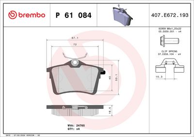 BREMBO BRAKE PAD FOR CITROËN/PEUGEOT,  REAR