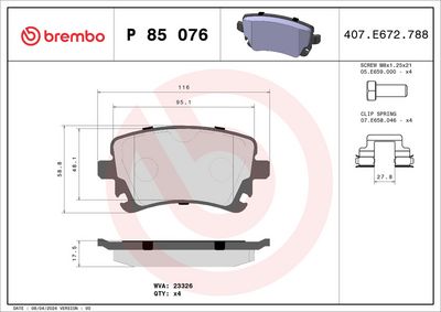 BREMBO BRAKE PAD FOR AUDI/AUDI (FAW)/VW,  REAR P85076
