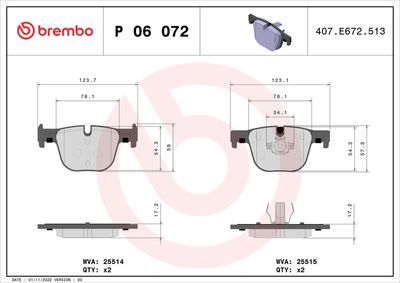BREMBO BRAKE PAD FOR BMW/BMW (BRILLIANCE), REAR P06072