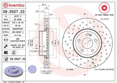 BREMBO BRAKE DISC FOR MERCEDES-BENZ/MERCEDES-BENZ (BBDC), DIAMETER 318, FRONT