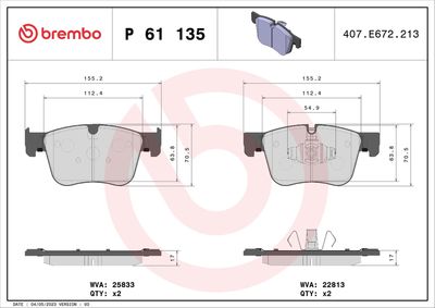 BREMBO BRAKE PAD FOR CITROËN/DS/OPEL/PEUGEOT/TOYOTA/VAUXHALL,  FRONT