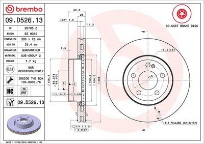 BREMBO BRAKE DISC FOR MERCEDES-BENZ/MERCEDES-BENZ (BBDC), DIAMETER 305, FRONT 09.D526.13