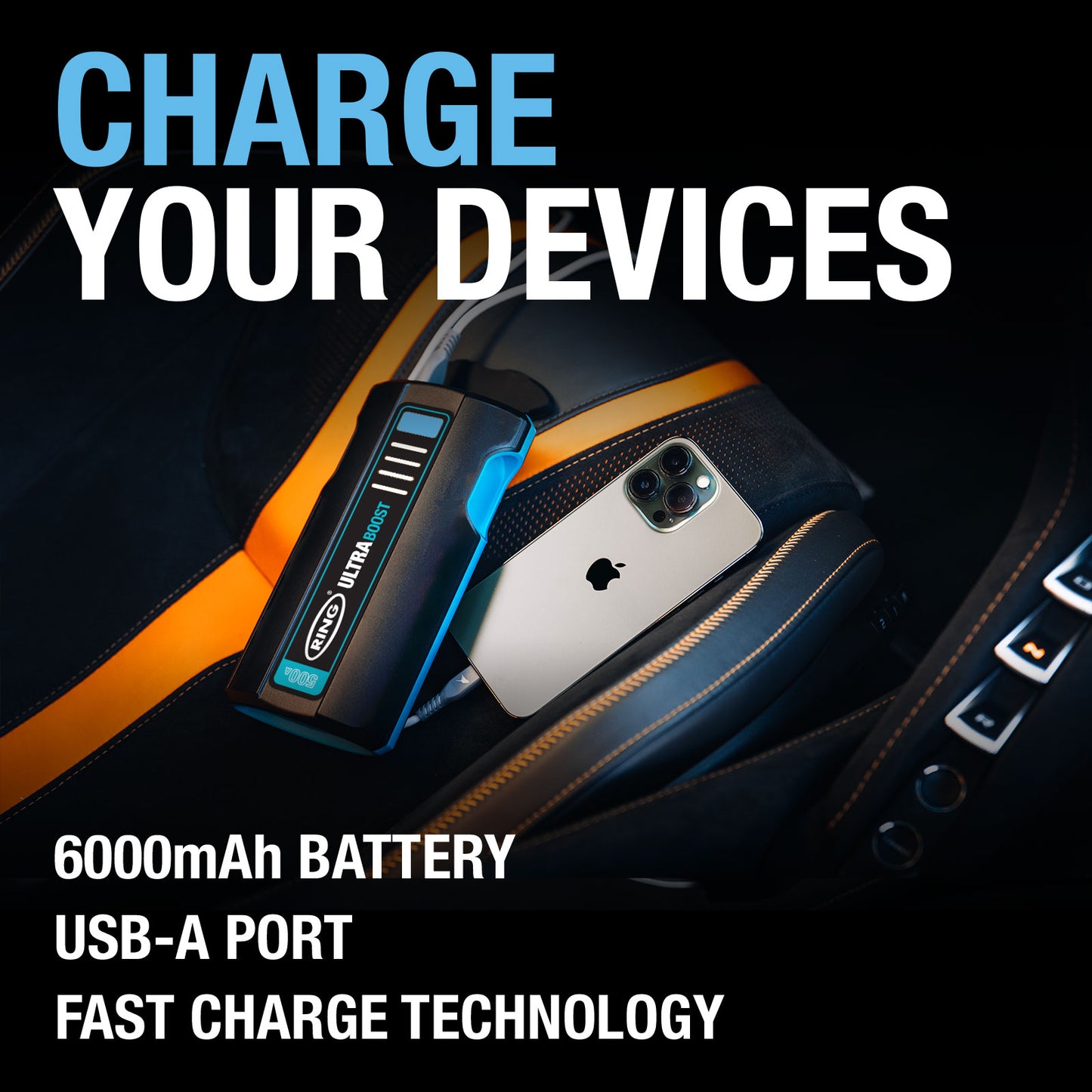 RING ULTRABOOST 500 JUMP STARTER STARTS FLAT BATTERIES