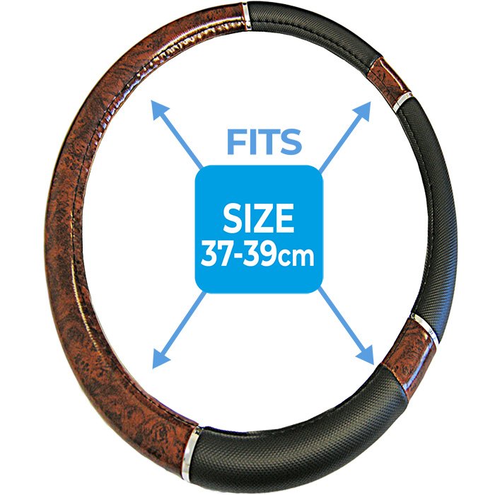 LUXURY BLACK/WOODEN STEERING WHEEL COVER