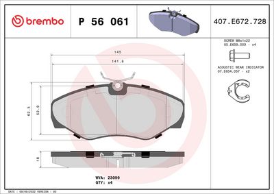 BREMBO BRAKE PAD FOR NISSAN/OPEL/RENAULT/VAUXHALL,  FRONT P56061