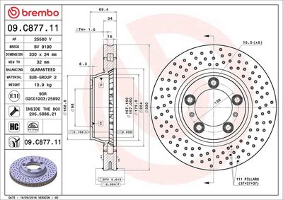 BREMBO BRAKE DISC FOR PORSCHE, DIAMETER 330, FRONT 09.C877.11