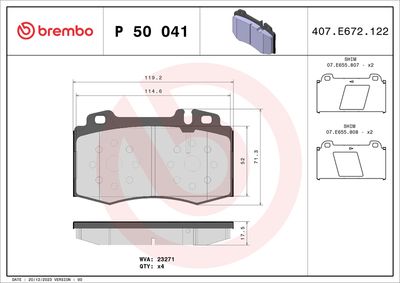 BREMBO BRAKE PAD FOR MERCEDES-BENZ - FRONT P50041