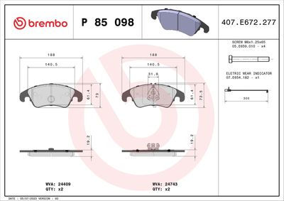 BREMBO BRAKE PAD FOR AUDI/AUDI (FAW),  FRONT P85098