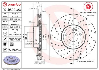 BREMBO BRAKE DISC FOR MERCEDES-BENZ/MERCEDES-BENZ (BBDC), DIAMETER 342, FRONT