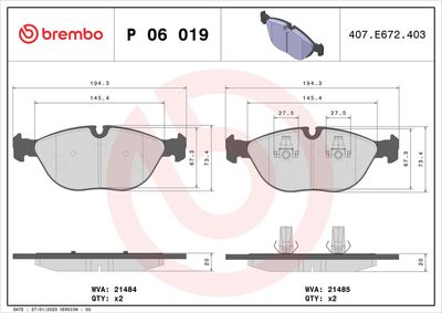 BREMBO BRAKE PAD FOR ALPINA/AUDI/BENTLEY/BMW/CHRYSLER/MERCEDES-BENZ/ROLLS-ROYCE/VW, FRONT