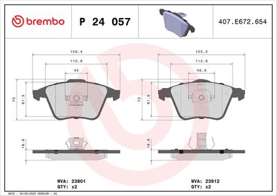 BREMBO BRAKE PAD FOR FORD/FORD AUSTRALIA/MAZDA/SAAB/VOLVO/VOLVO (CHANGAN), FRONT