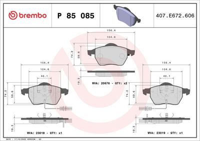 BREMBO BRAKE PAD FOR AUDI/AUDI (FAW)/HONGQI/SEAT/SKODA/VW/VW (SVW),  FRONT