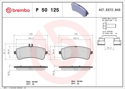 BREMBO BRAKE PAD FOR MERCEDES-BENZ,  REAR P50125