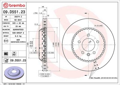 BREMBO BRAKE DISC FOR LAND ROVER, DIAMETER 325, REAR